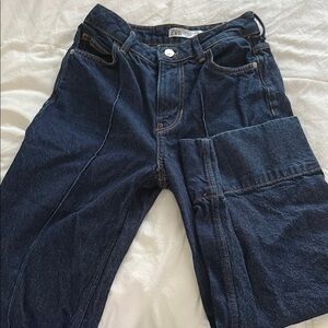 Zara Wide Leg Cropped Denim Jeans